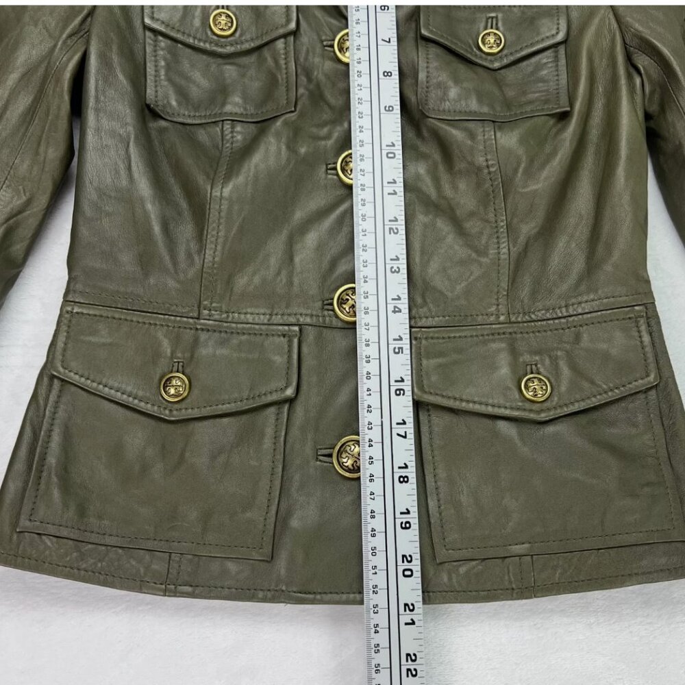 Tory Burch Sergeant Pepper Olive Green BUTTER SOFT Leather Military Jacket - Picture 12 of 16